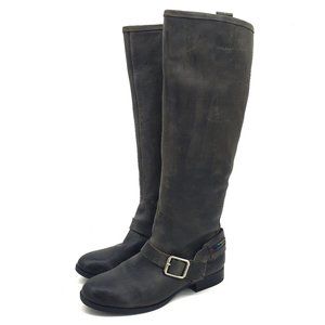 Lucky Brand May Tall Boho Grey Leather Pull On Embroidered Riding Boots Size 9